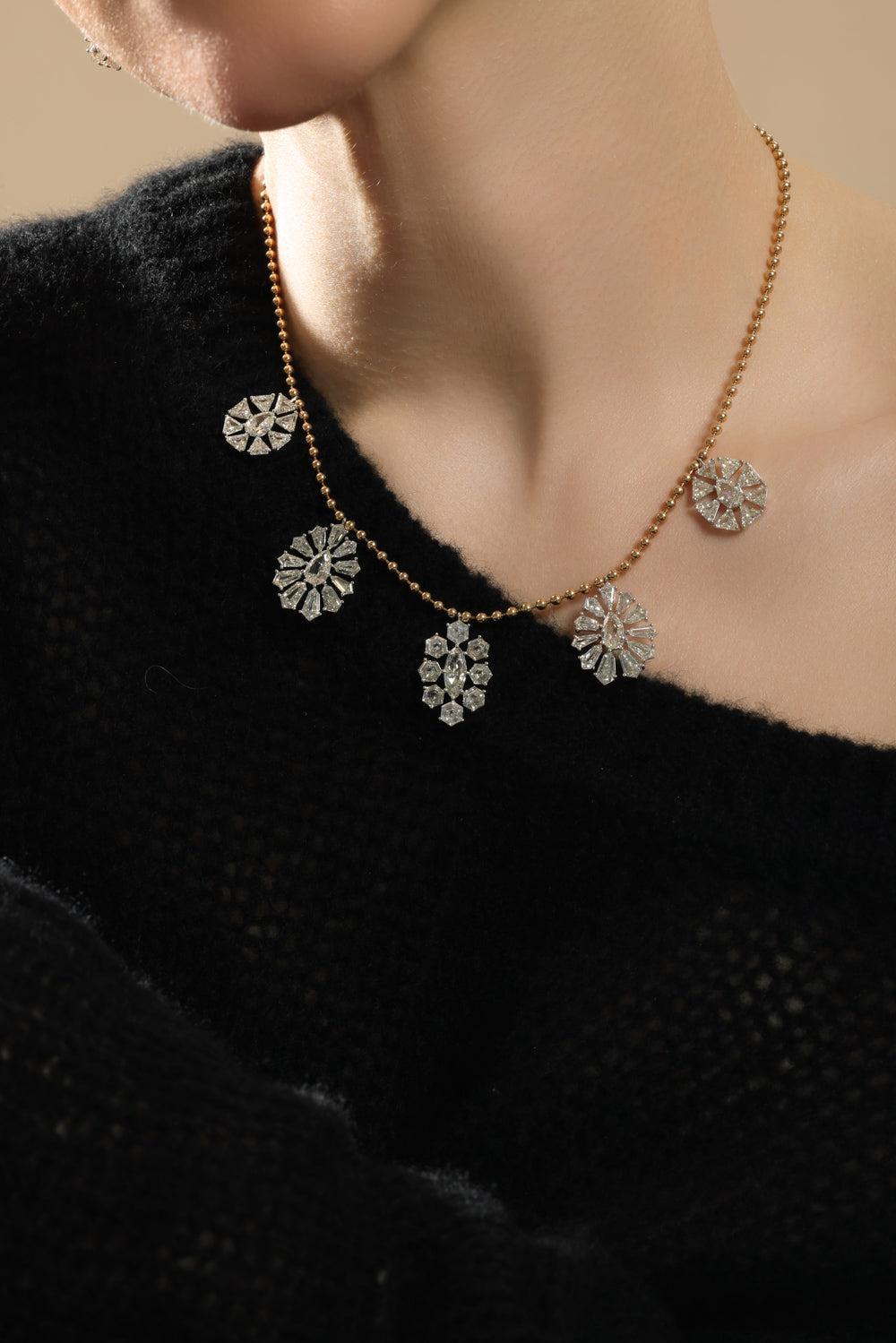 Five Diamond Frost Drop Pendant Necklace-YELLOW GOLD-16-JEWELRYFINE JEWELNECKLACE O-SUTRA