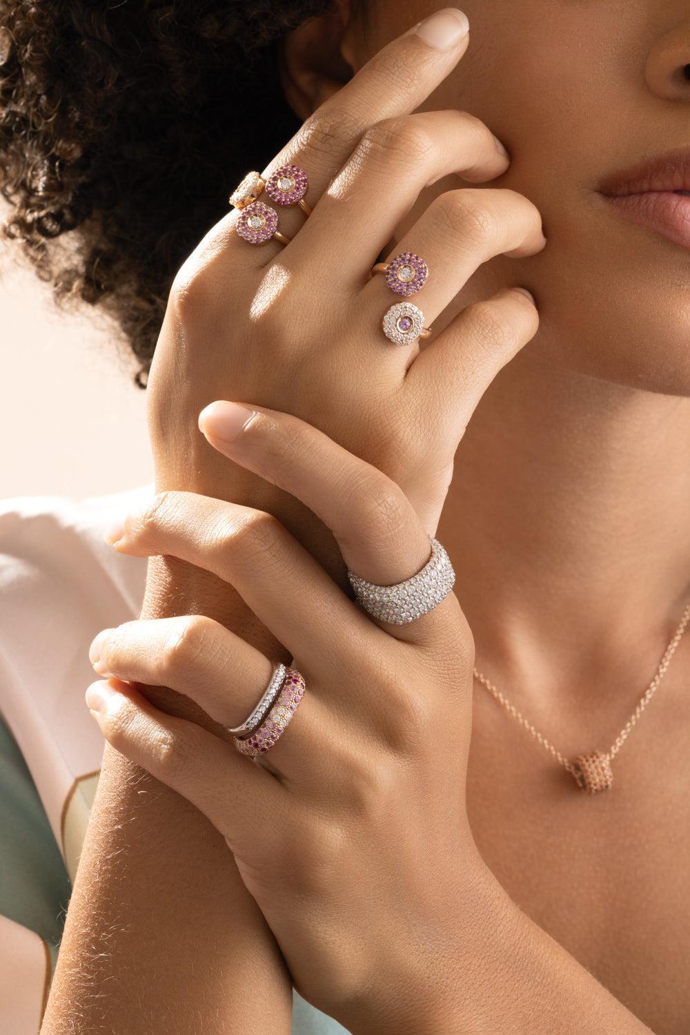 Pink Sapphire Diamond Two Circle Ring-ROSE GOLD-6-JEWELRYFINE JEWELRING-FULLORD