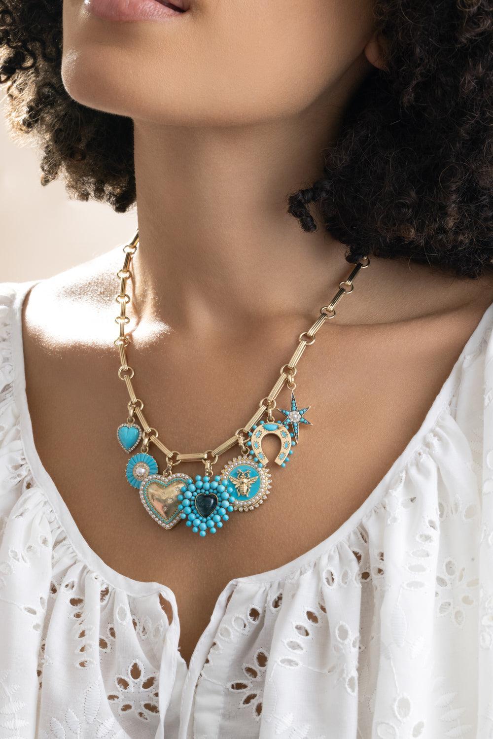Turquoise Holly Horseshoe Charm-YELLOW GOLD-JEWELRYFINE JEWELPENDANT-STORROW