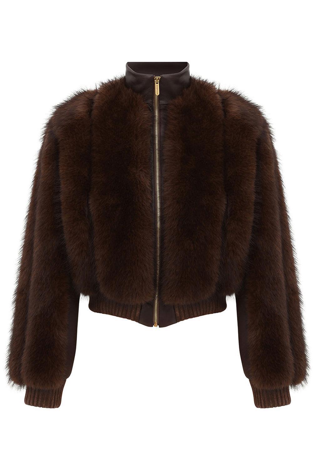 Valiant Faux Fur Jacket-BROWN-1-CLOTHINGJACKETEVENING-ZIMMERMANN
