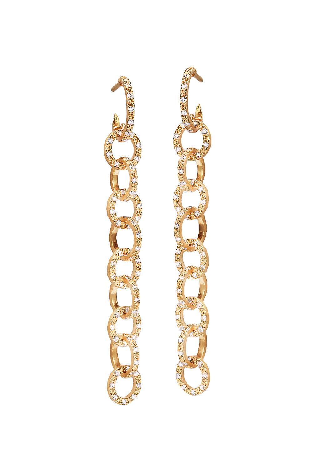 Diamond Link Design Earrings-YELLOW GOLD-JEWELRYFINE JEWELEARRING-COOMI