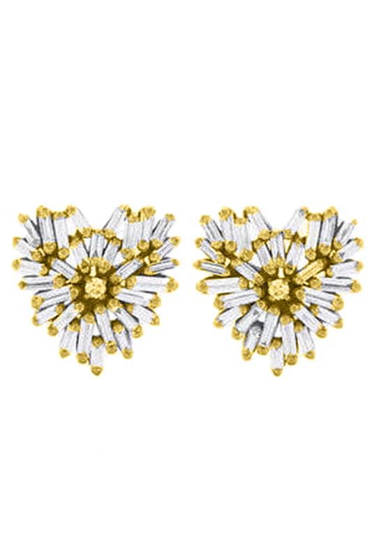 Diamond Baguette Heart Earrings-YELLOW GOLD-JEWELRYFINE JEWELEARRING-SUZANNE KALAN