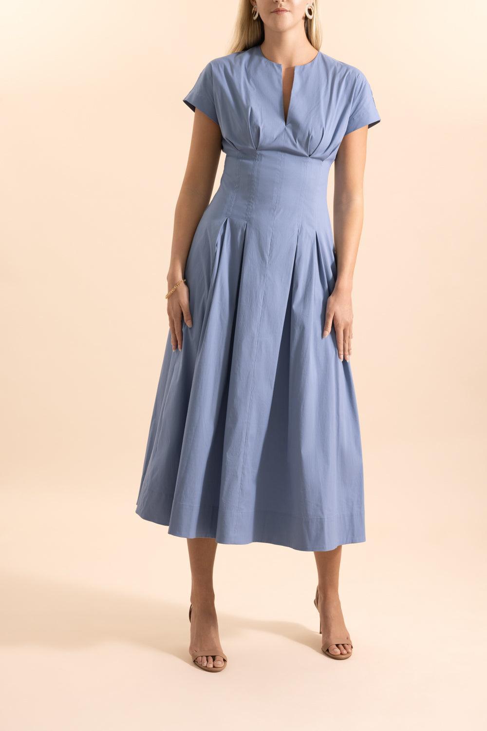 Smocked Back Dress-BLUE-XS-CLOTHINGDRESSCASUAL-LELA ROSE