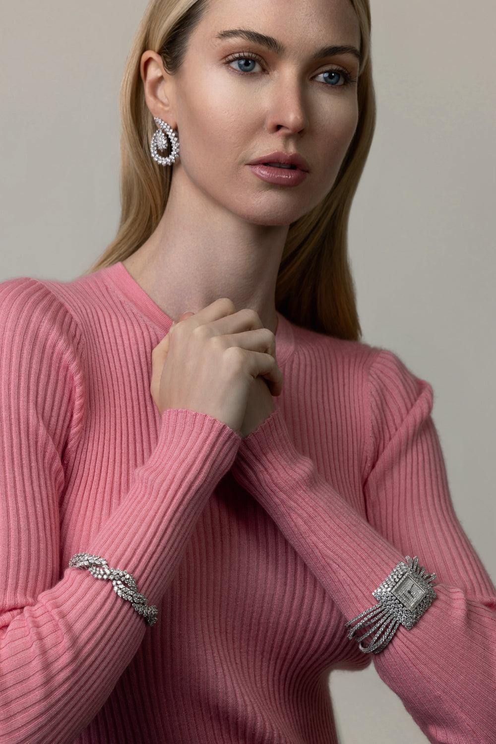 Y-Couture Diamond Hoop Drop Earrings-WHITE GOLD-JEWELRYFINE JEWELEARRING-YEPREM JEWELLERY