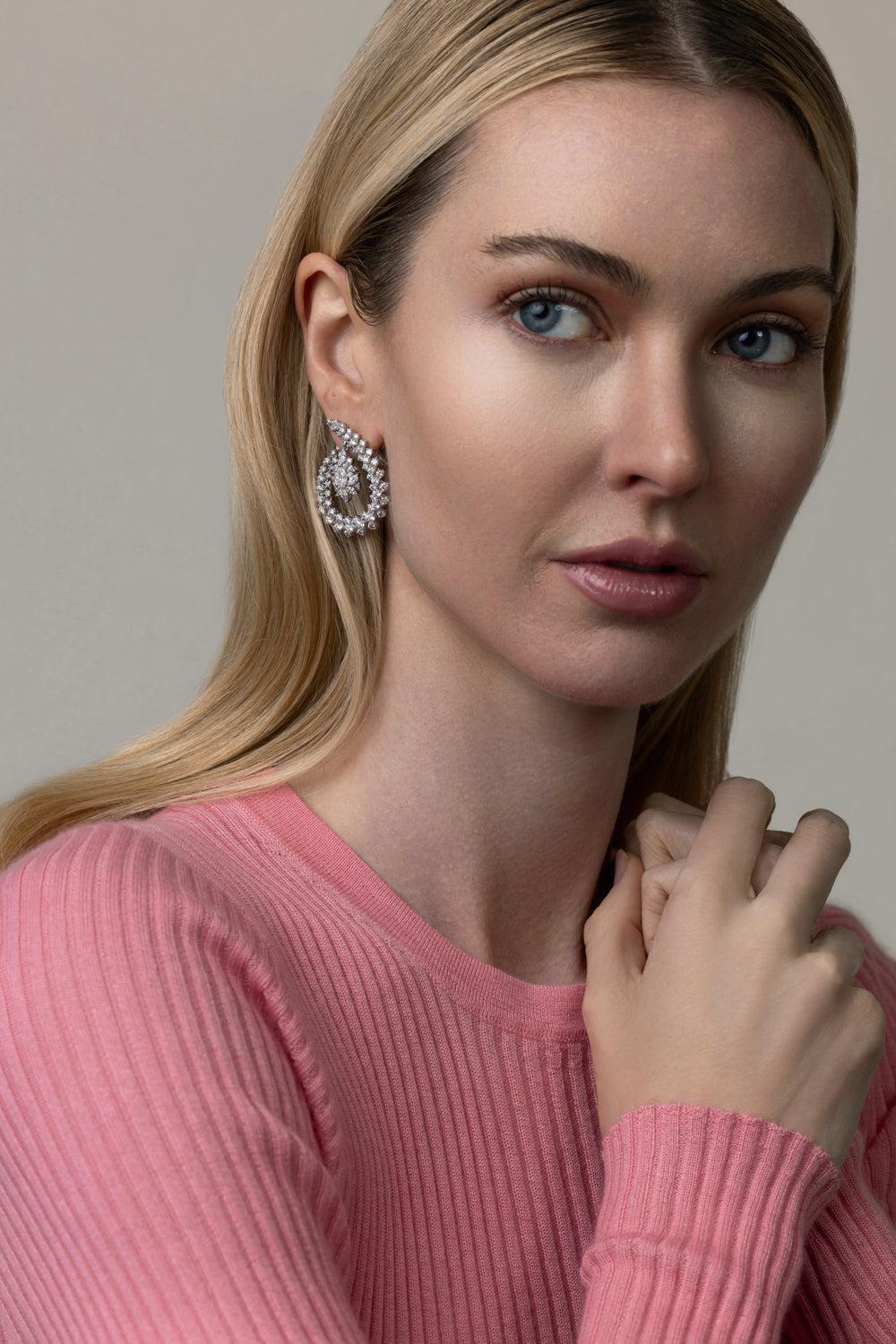 Y-Couture Diamond Hoop Drop Earrings-WHITE GOLD-JEWELRYFINE JEWELEARRING-YEPREM JEWELLERY