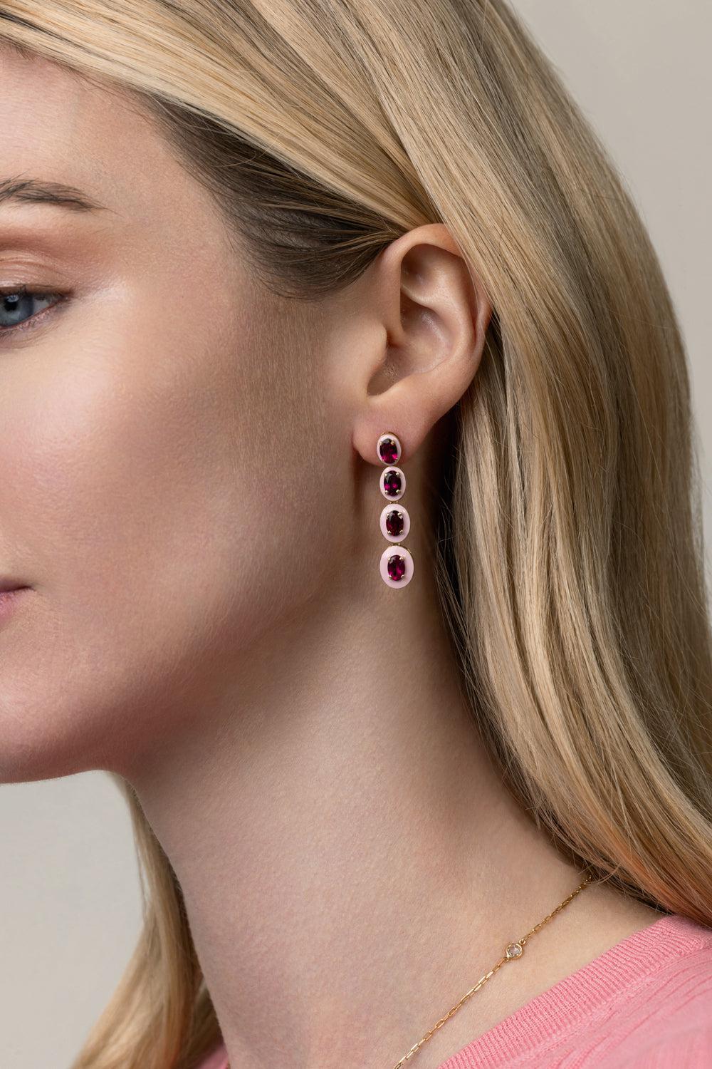 Long Pink Ruby Earrings-YELLOW GOLD-JEWELRYFINE JEWELEARRING-GOSHWARA