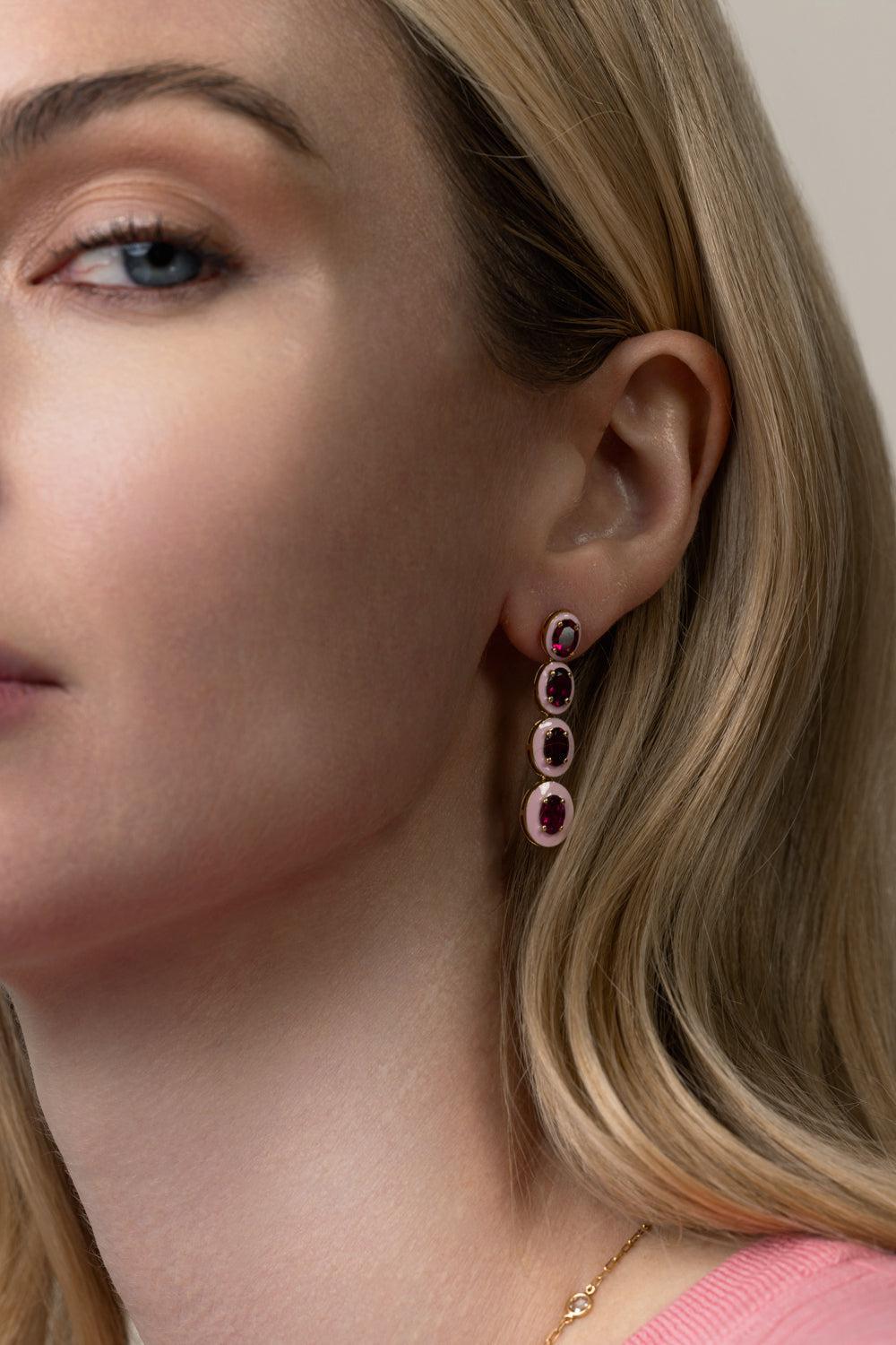 Long Pink Ruby Earrings-YELLOW GOLD-JEWELRYFINE JEWELEARRING-GOSHWARA