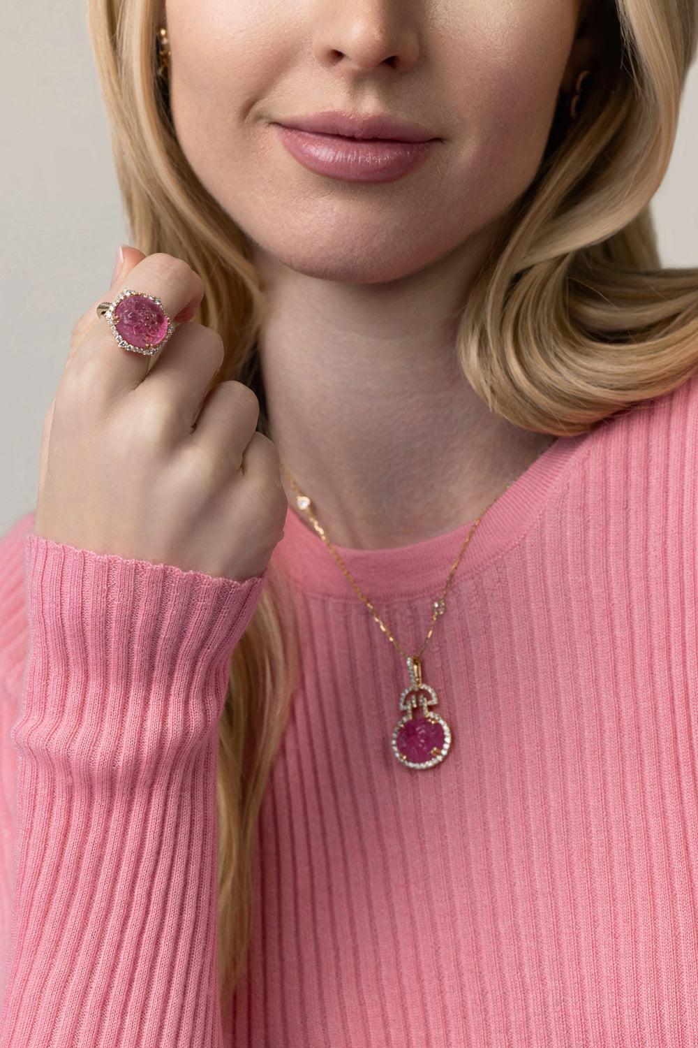 Pink Tourmaline G-One Pendant Necklace-YELLOW GOLD-JEWELRYFINE JEWELNECKLACE O-GOSHWARA