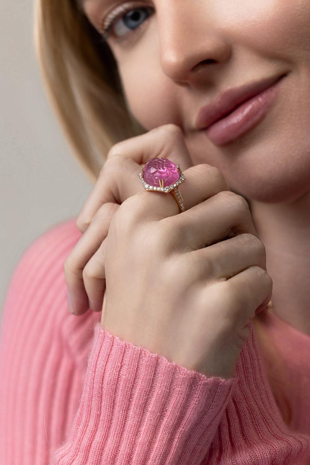 Carved Tourmaline G-One Ring-ROSE GOLD-7-JEWELRYFINE JEWELRING-GOSHWARA