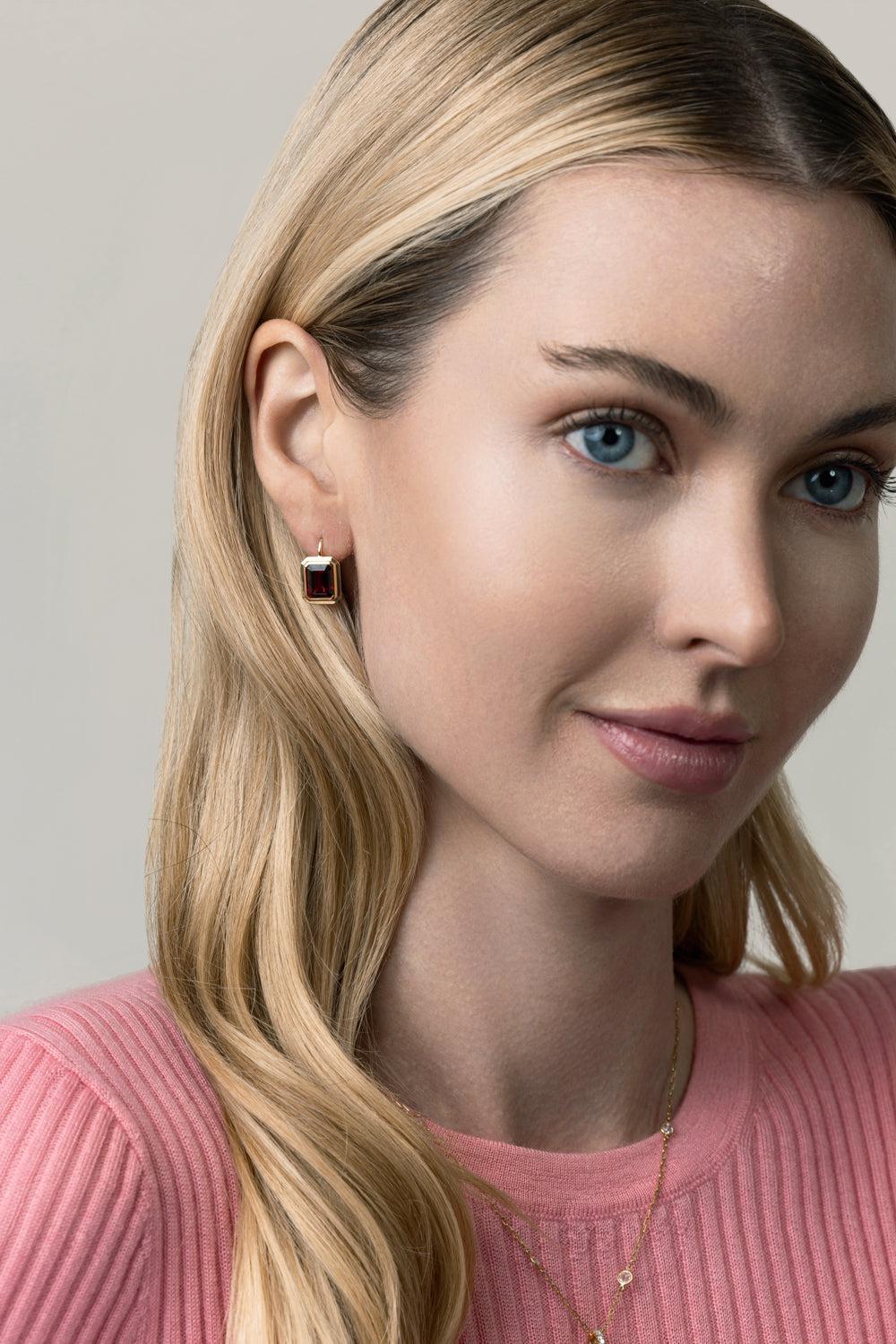 Garnet Manhattan Earrings-YELLOW GOLD-JEWELRYFINE JEWELEARRING-GOSHWARA