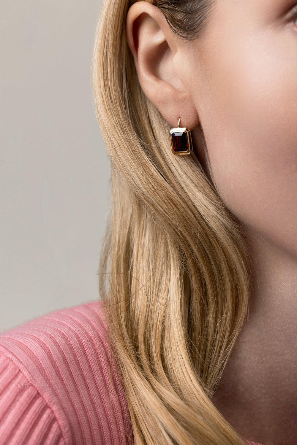 Garnet Manhattan Earrings-YELLOW GOLD-JEWELRYFINE JEWELEARRING-GOSHWARA