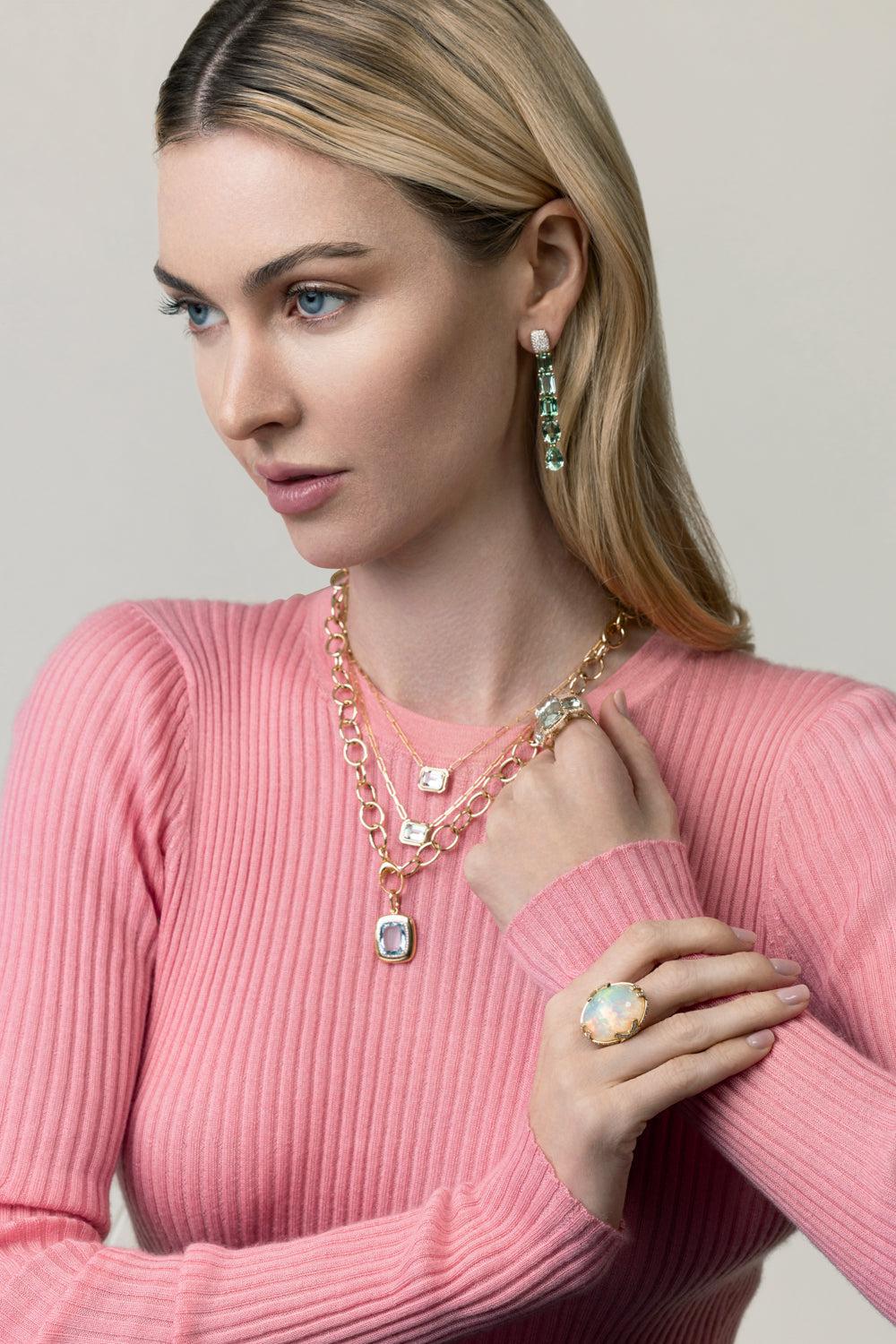 Green Tourmaline G-One Earrings-YELLOW GOLD-JEWELRYFINE JEWELEARRING-GOSHWARA