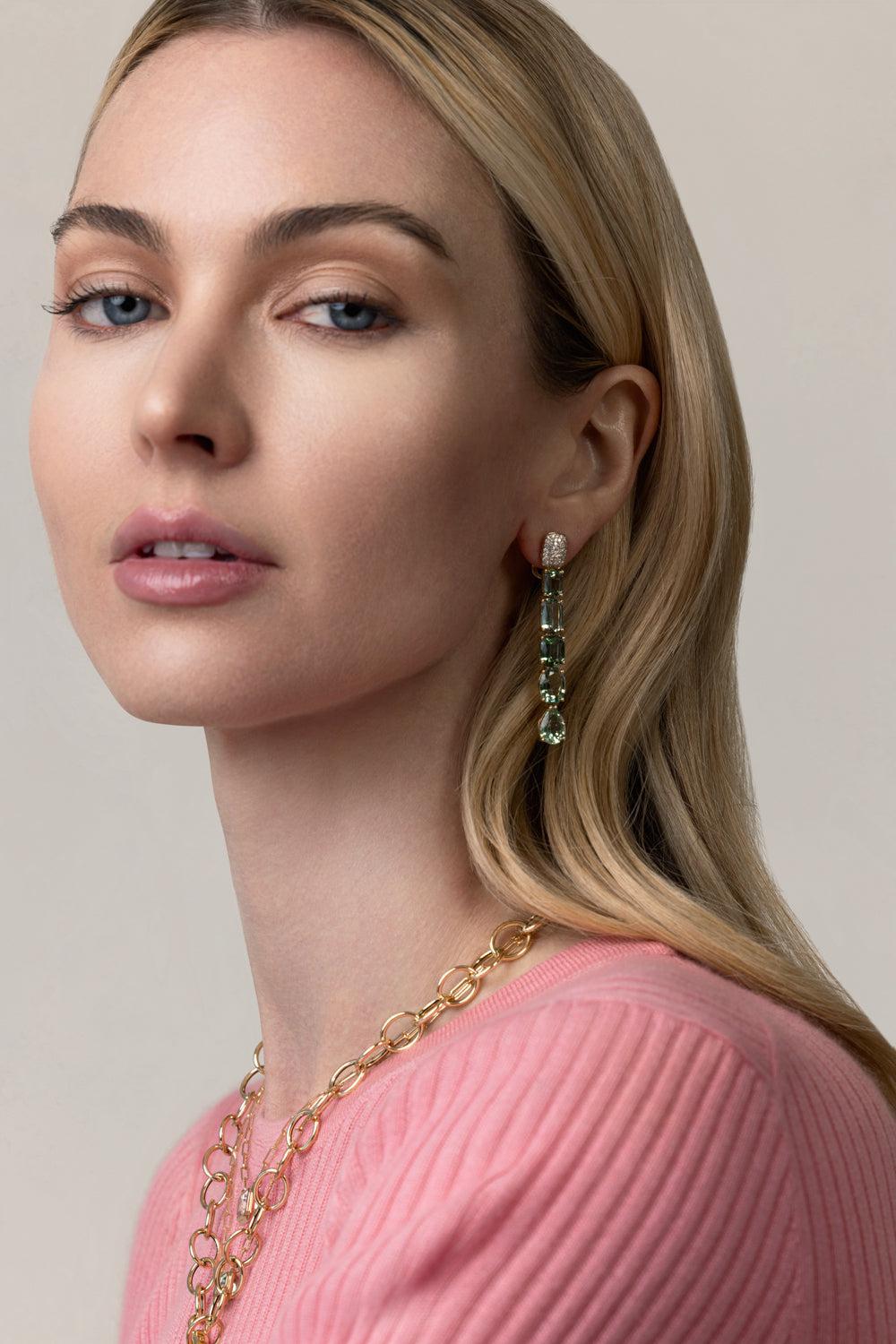 Green Tourmaline G-One Earrings-YELLOW GOLD-JEWELRYFINE JEWELEARRING-GOSHWARA