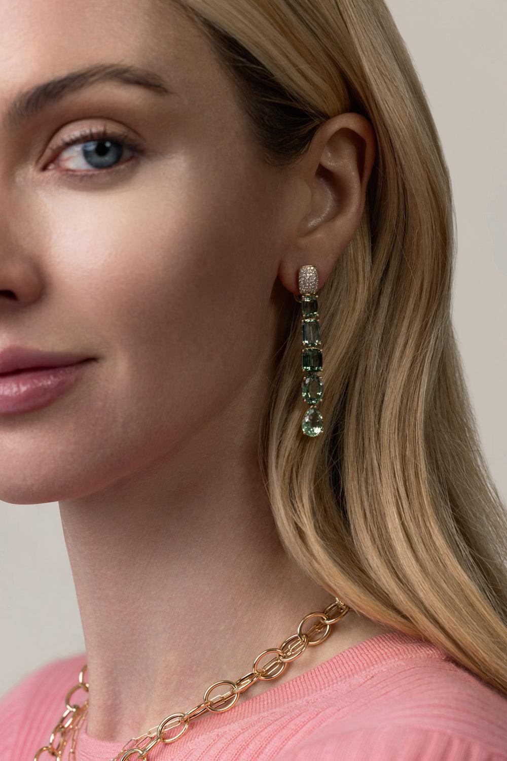 Green Tourmaline G-One Earrings-YELLOW GOLD-JEWELRYFINE JEWELEARRING-GOSHWARA