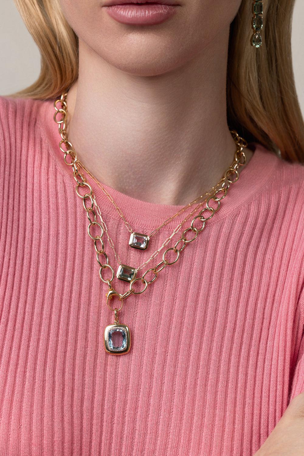 Aquamarine G-One Pendant Necklace-YELLOW GOLD-18-JEWELRYFINE JEWELNECKLACE O-GOSHWARA