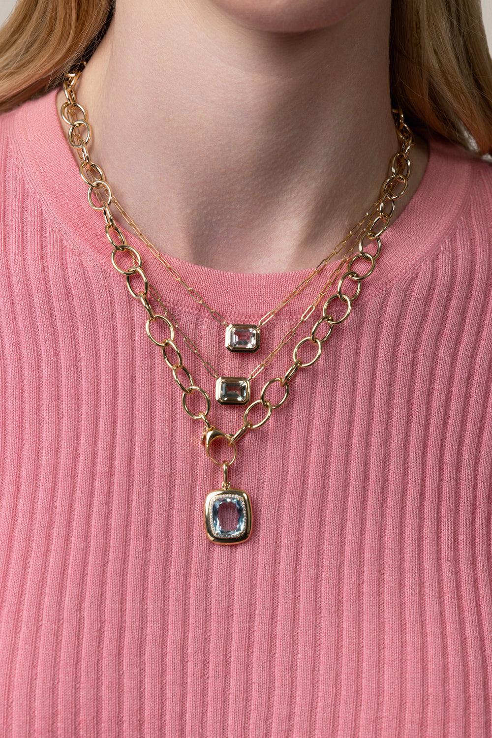 Aquamarine G-One Pendant Necklace-YELLOW GOLD-18-JEWELRYFINE JEWELNECKLACE O-GOSHWARA