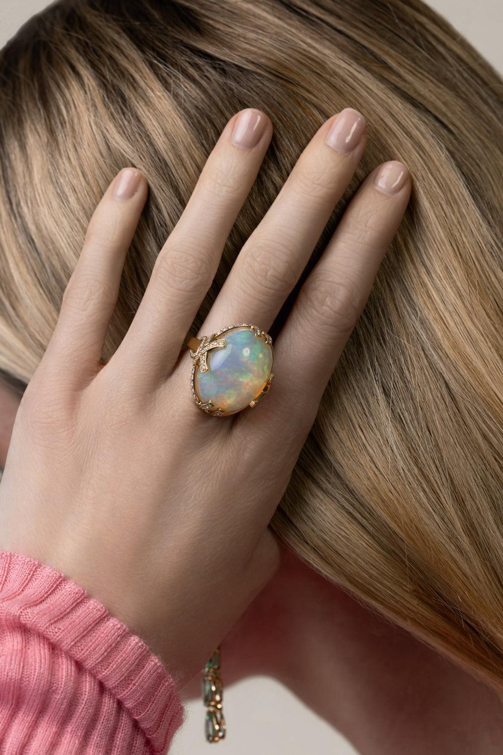 Opal Diamond G-One Ring-YELLOW GOLD-7-JEWELRYFINE JEWELRING-GOSHWARA