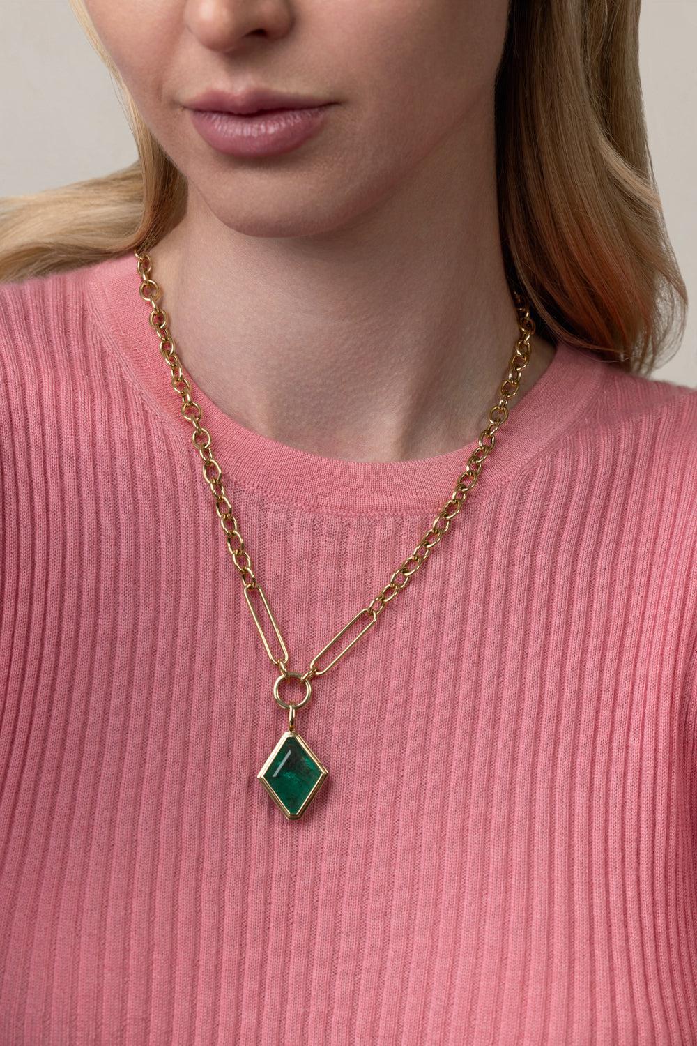 Emerald G-One Pendant Necklace-YELLOW GOLD-18-JEWELRYFINE JEWELNECKLACE O-GOSHWARA