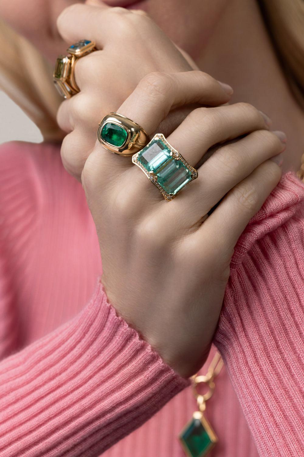 Emerald Twin G-One Ring-YELLOW GOLD-6.5-JEWELRYFINE JEWELRING-GOSHWARA