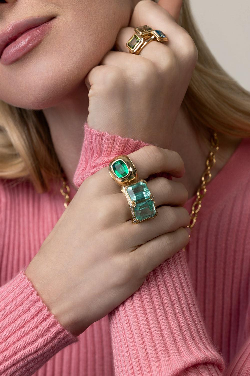 Emerald Twin G-One Ring-YELLOW GOLD-6.5-JEWELRYFINE JEWELRING-GOSHWARA