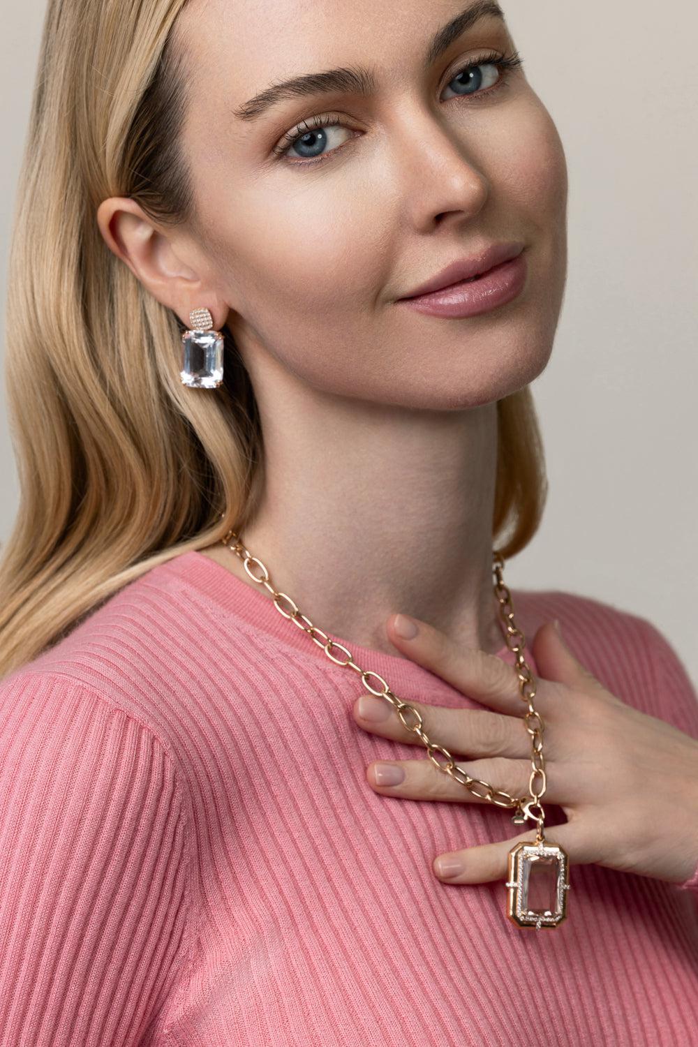 Morganite Diamond Pendant Necklace-ROSE GOLD-18-JEWELRYFINE JEWELNECKLACE O-GOSHWARA