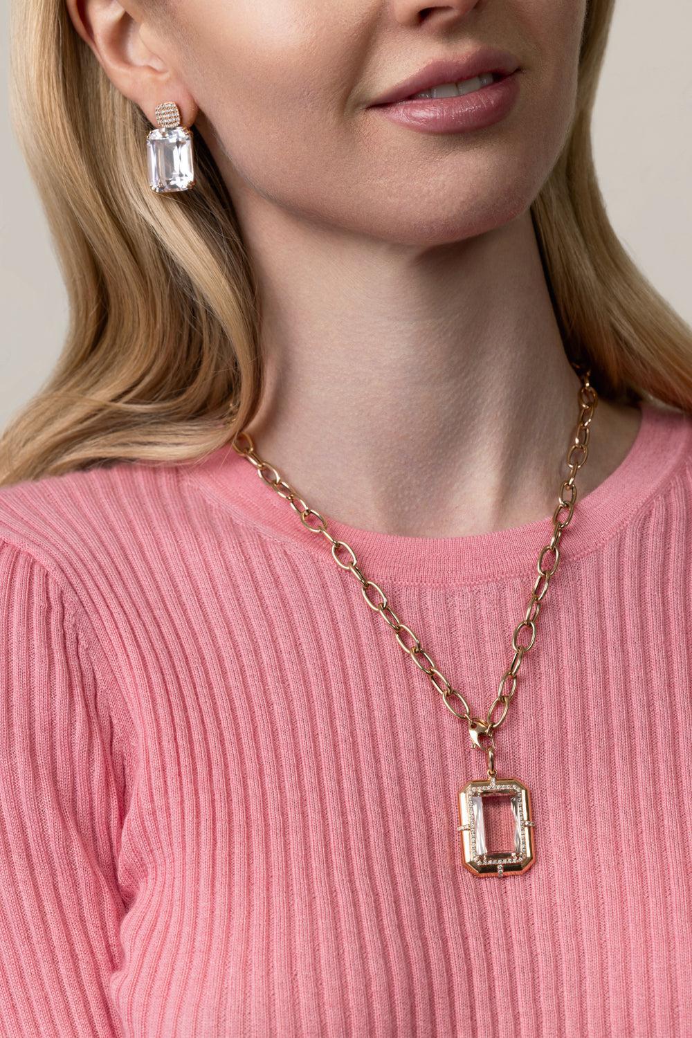 Morganite Diamond Pendant Necklace-ROSE GOLD-18-JEWELRYFINE JEWELNECKLACE O-GOSHWARA