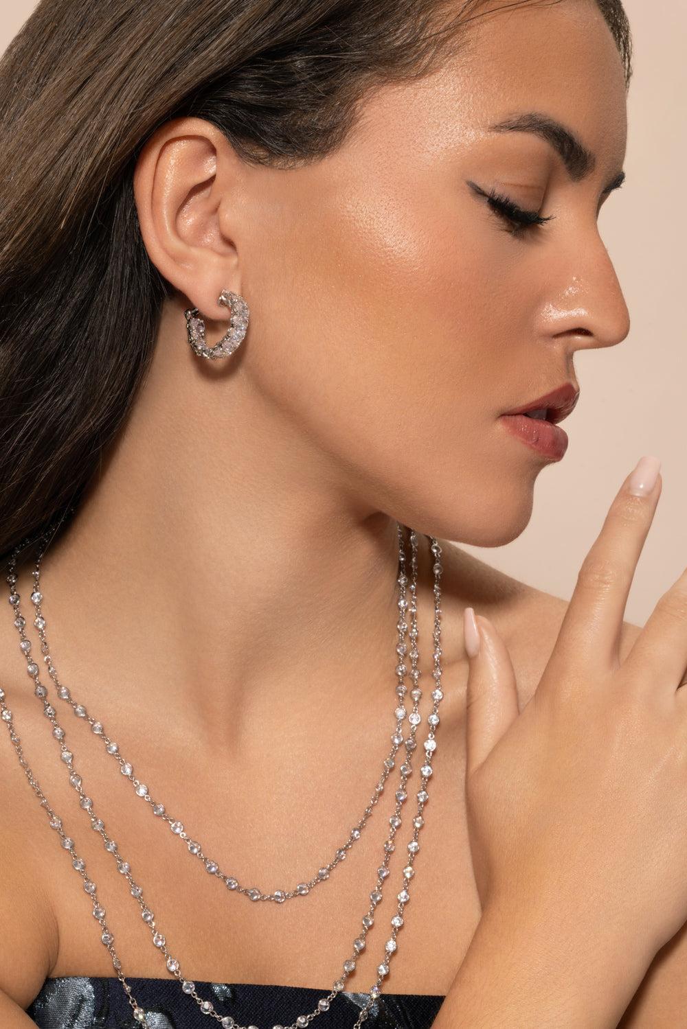 Oval Inside Out Cubic Zirconia Hoops-WHITE-JEWELRYBOUTIQUEEARRING-FANTASIA by DESERIO