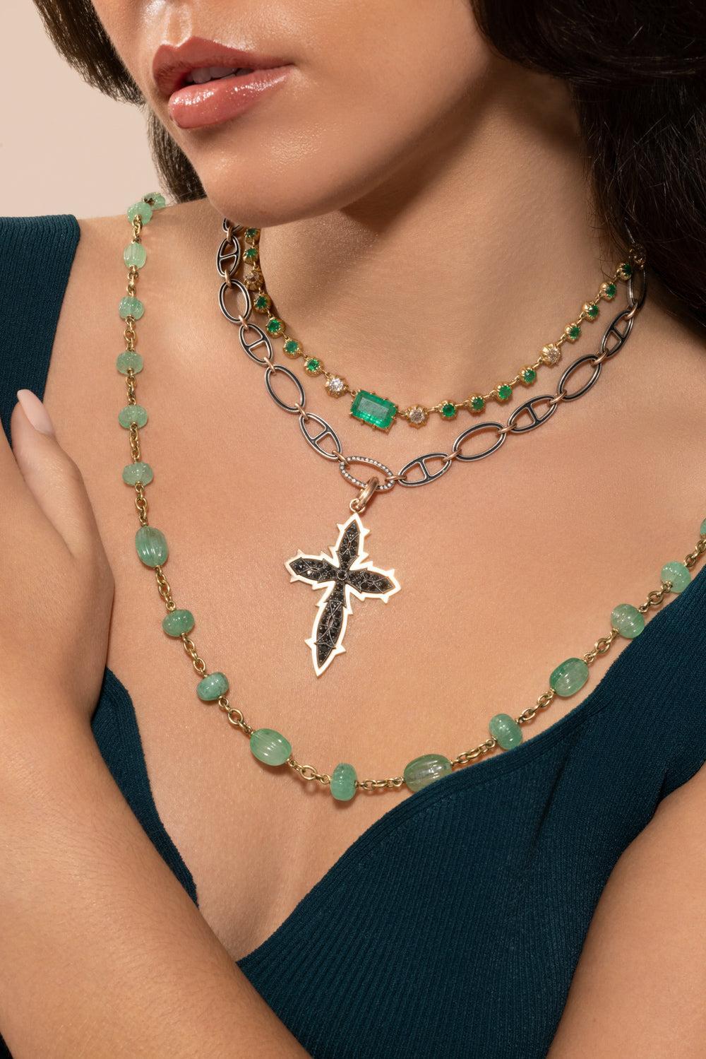 Emerald Beaded Necklace-YELLOW GOLD-36-JEWELRYFINE JEWELNECKLACE O-SYLVA & CIE