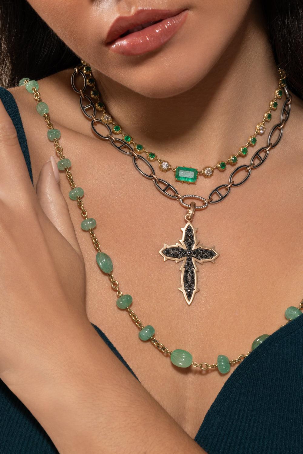 Emerald Beaded Necklace-YELLOW GOLD-36-JEWELRYFINE JEWELNECKLACE O-SYLVA & CIE