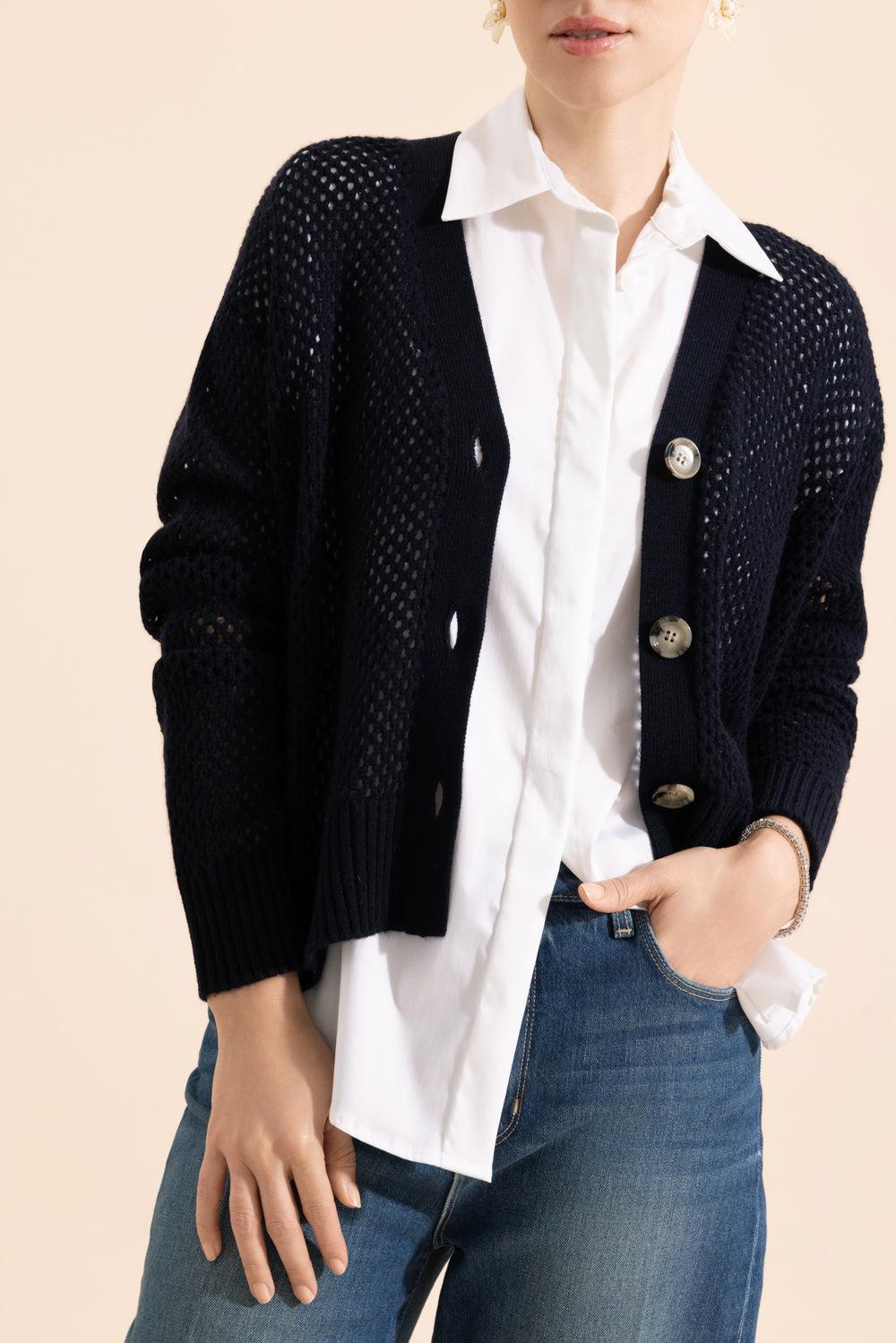 V Neck Cardigan - Deep Night-DEEPNGHT-XS-CLOTHINGTOPCARDIGAN-ALLUDE