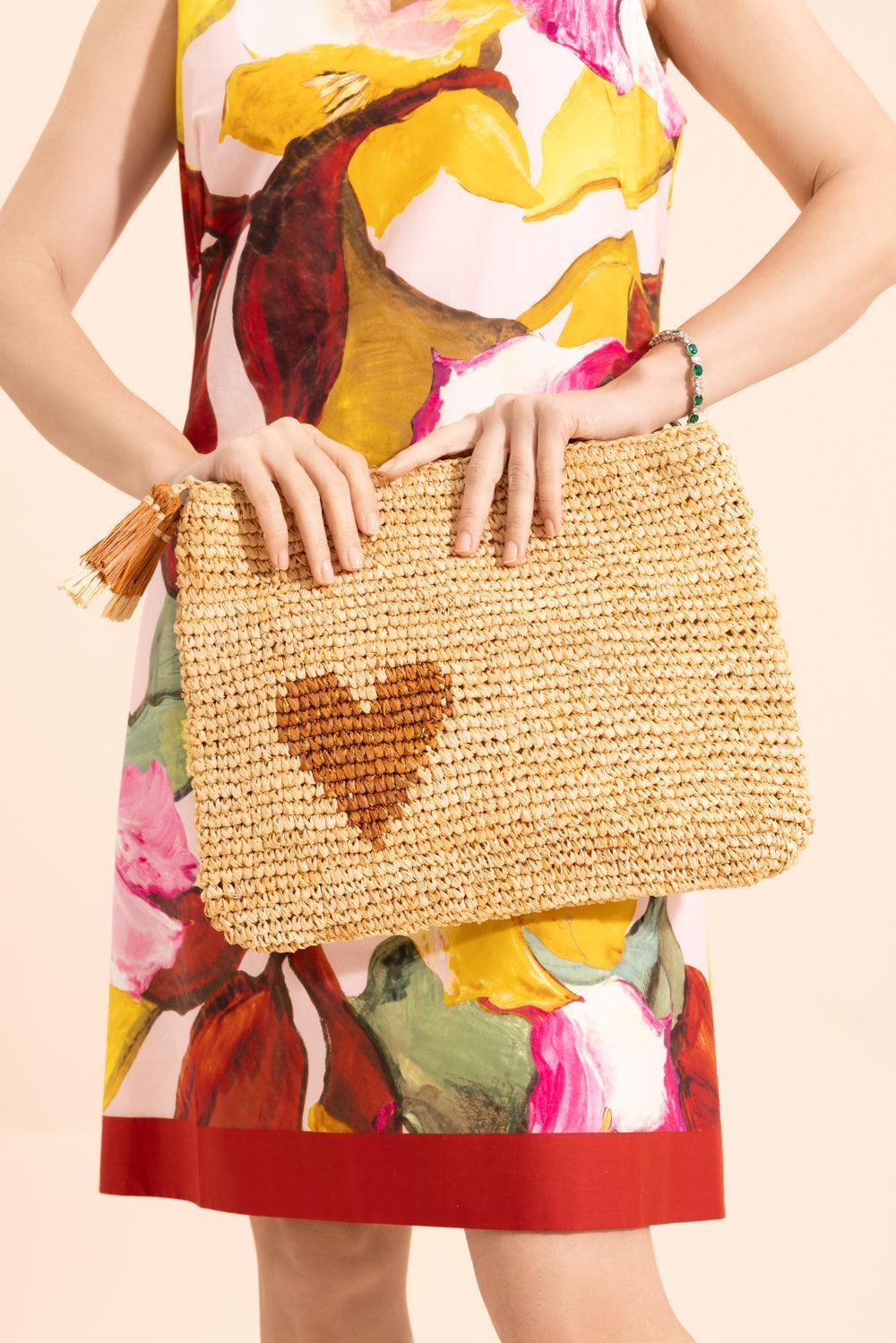 Large Heart Pouch - Natural-BROWN-HANDBAGCLUTCHES-AERIN LAUDER