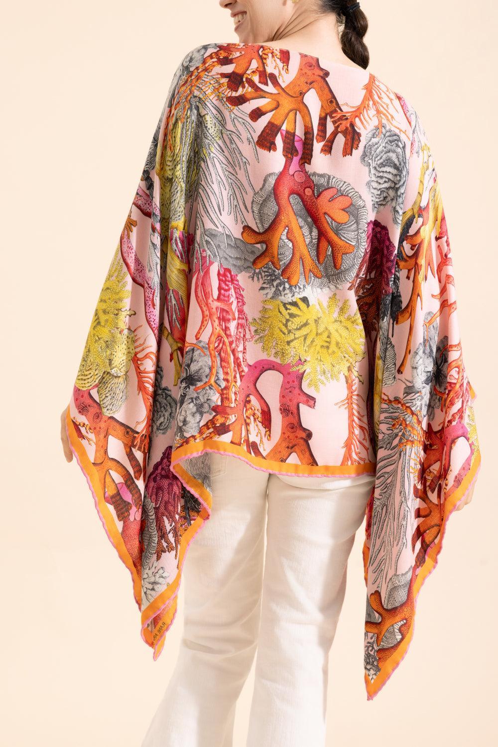 Printed Poncho - Coral Print-PINK-O/S-CLOTHINGTOPPONCHO-RANI ARABELLA