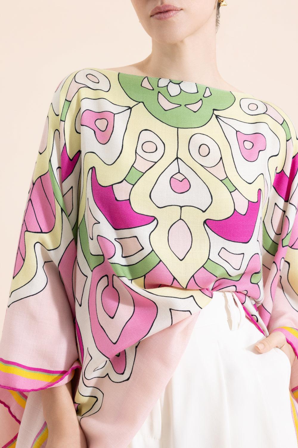 Printed Poncho - Savoia Pink-SAV PNK-O/S-CLOTHINGTOPPONCHO-RANI ARABELLA