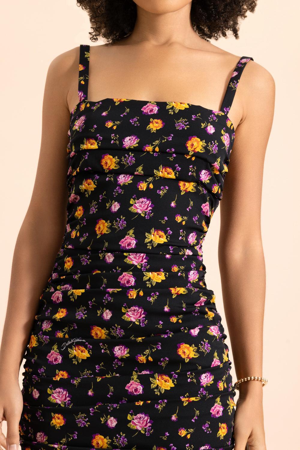 Small Rose Boquet Drape Dress-FLORAL-38-CLOTHINGDRESSCOCKTAIL-DOLCE & GABBANA