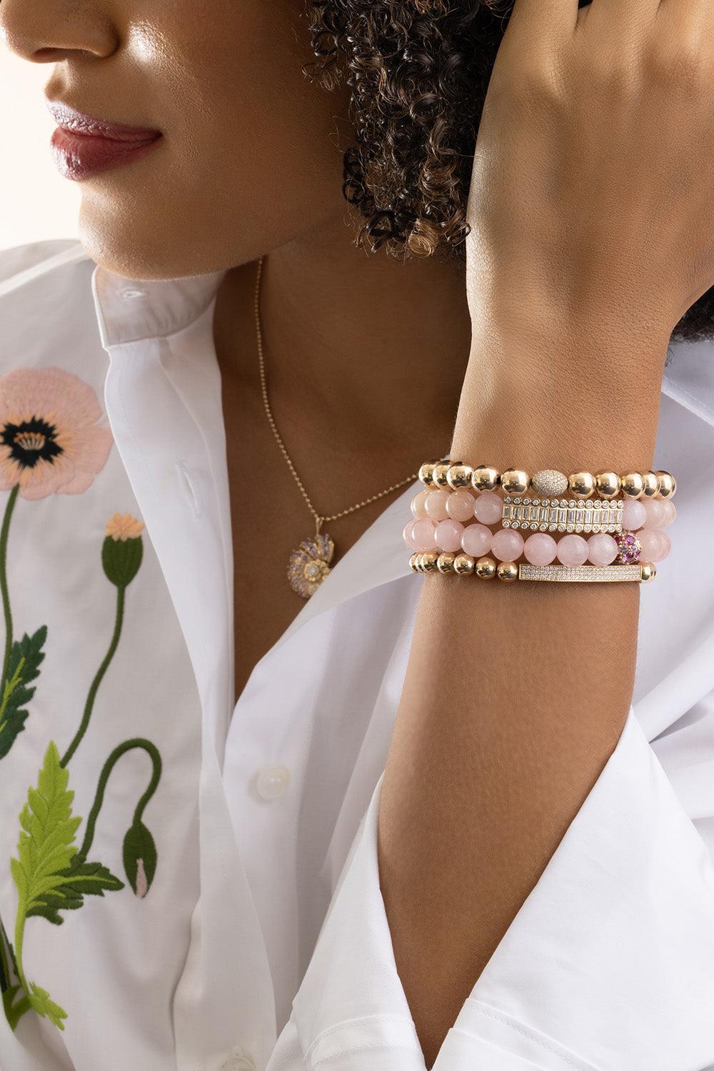 Diamond Round Bar Morganite Bracelet-YELLOW GOLD-JEWELRYFINE JEWELBRACELET O-SYDNEY EVAN