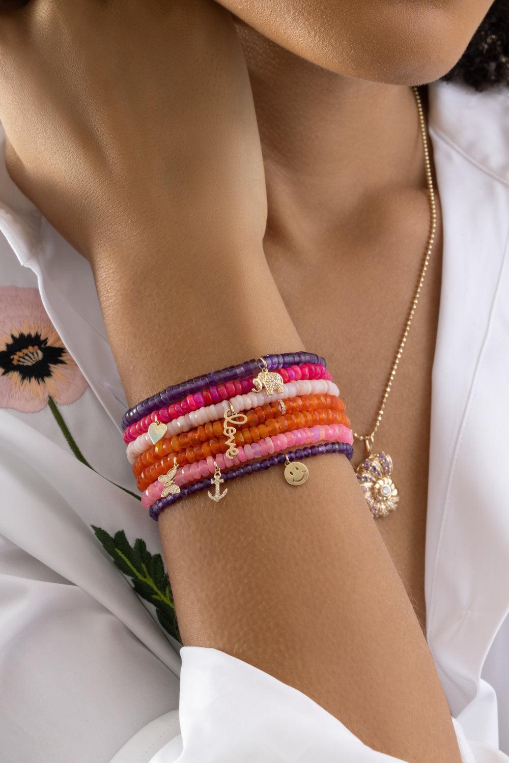 Orange Opal Tiny Butterfly Charm Bracelet-YELLOW GOLD-JEWELRYFINE JEWELBRACELET O-SYDNEY EVAN
