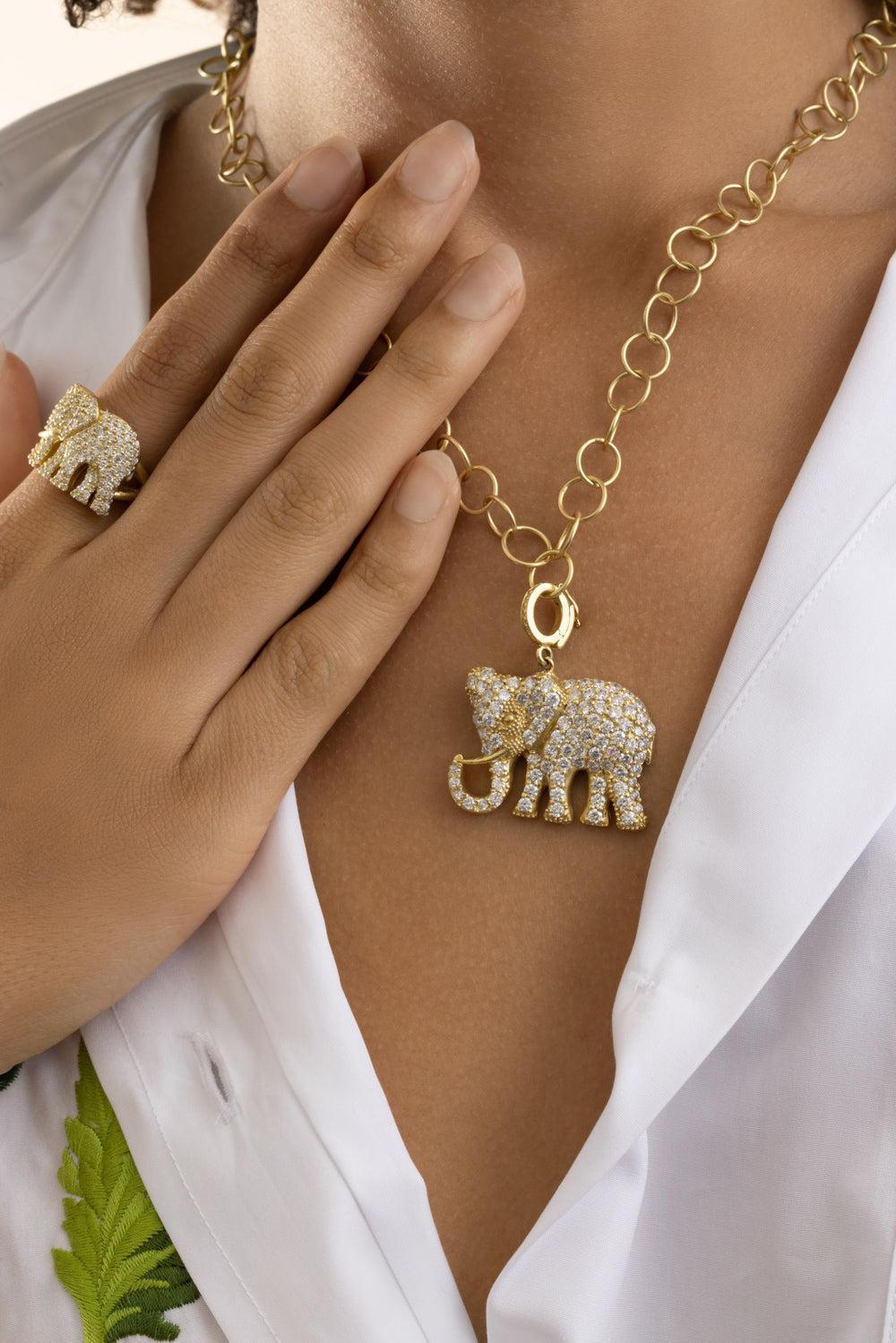 Diamond Large Majestic Elephant Charm-YELLOW GOLD-JEWELRYFINE JEWELPENDANT-TANYA FARAH