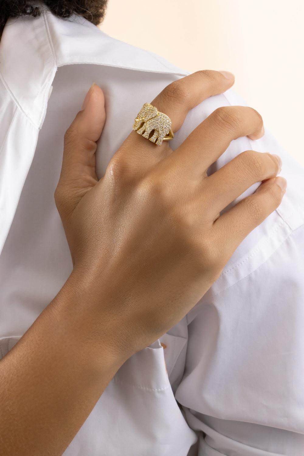 Diamond Elephant Tree Of Life Ring-YELLOW GOLD-5.75-JEWELRYFINE JEWELRING-TANYA FARAH