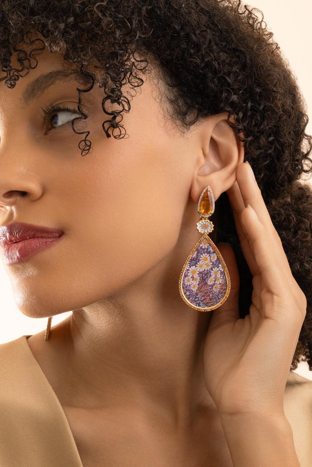 Diamond Fire Opal Handpainted Earrings-YELLOW GOLD-JEWELRYFINE JEWELEARRING-SILVIA FURMANOVICH