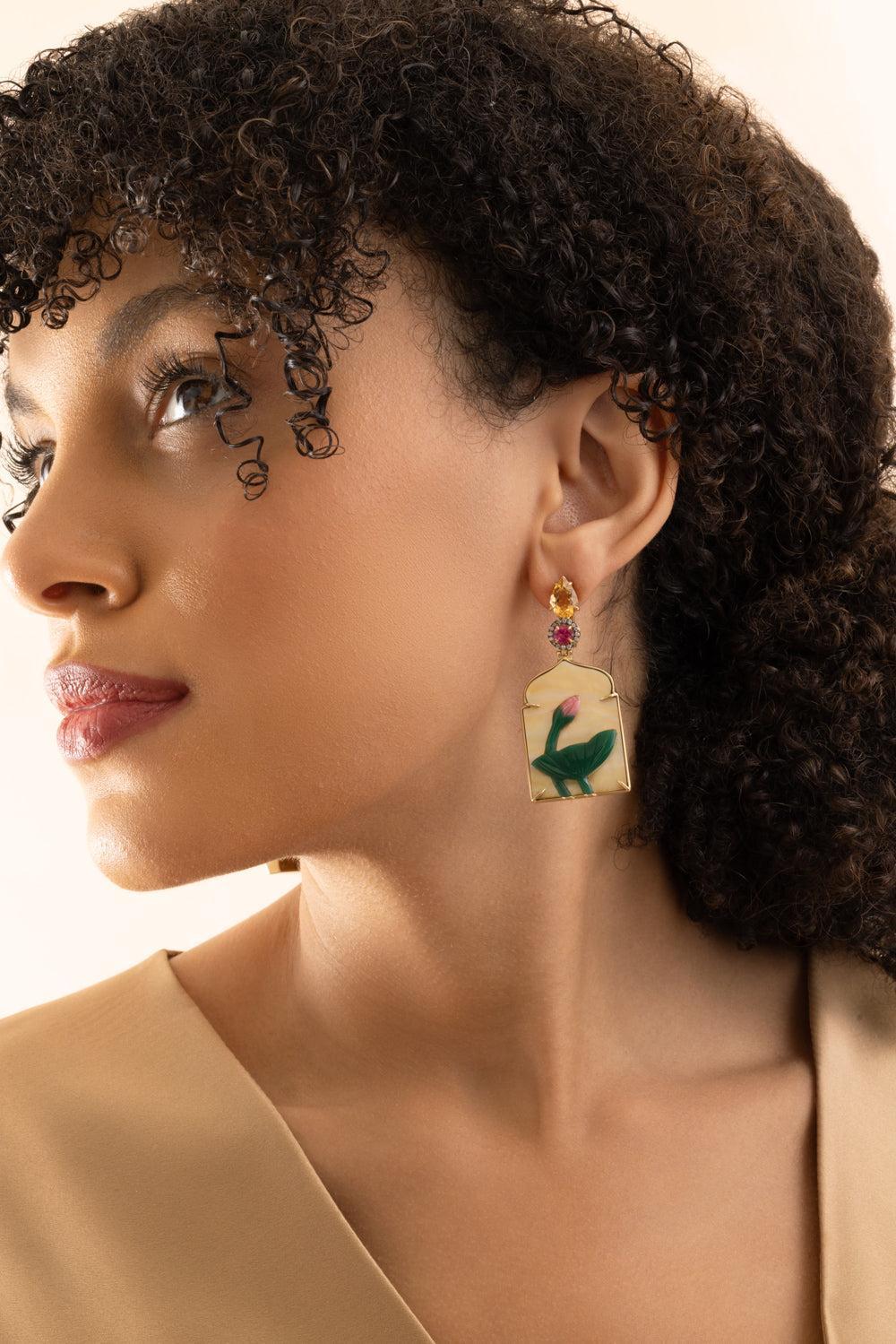 Pearl Aventurine Window Earrings-YELLOW GOLD-JEWELRYFINE JEWELEARRING-SILVIA FURMANOVICH