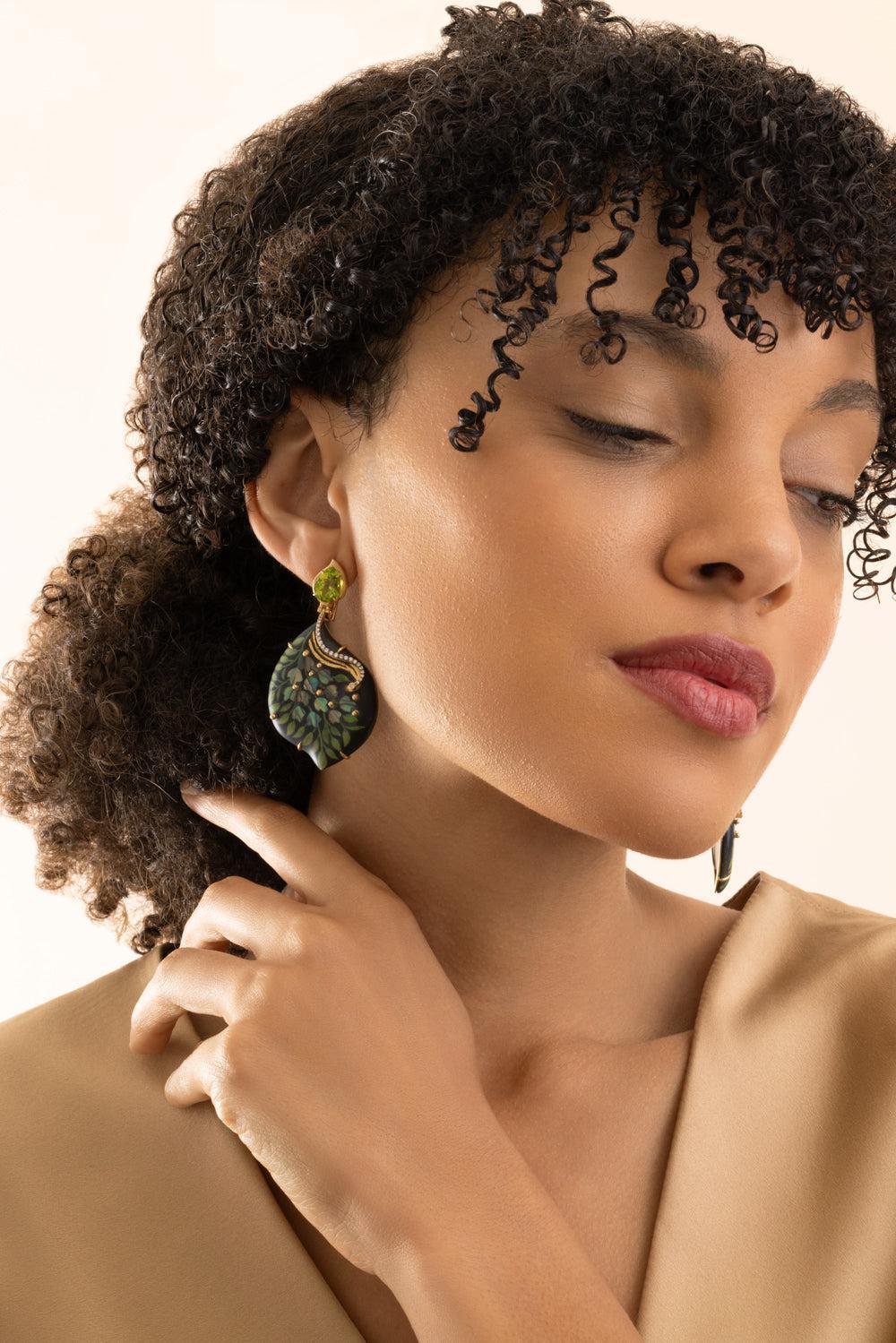 Flower Irregular Teardrop Marquetry Earrings-YELLOW GOLD-JEWELRYFINE JEWELEARRING-SILVIA FURMANOVICH