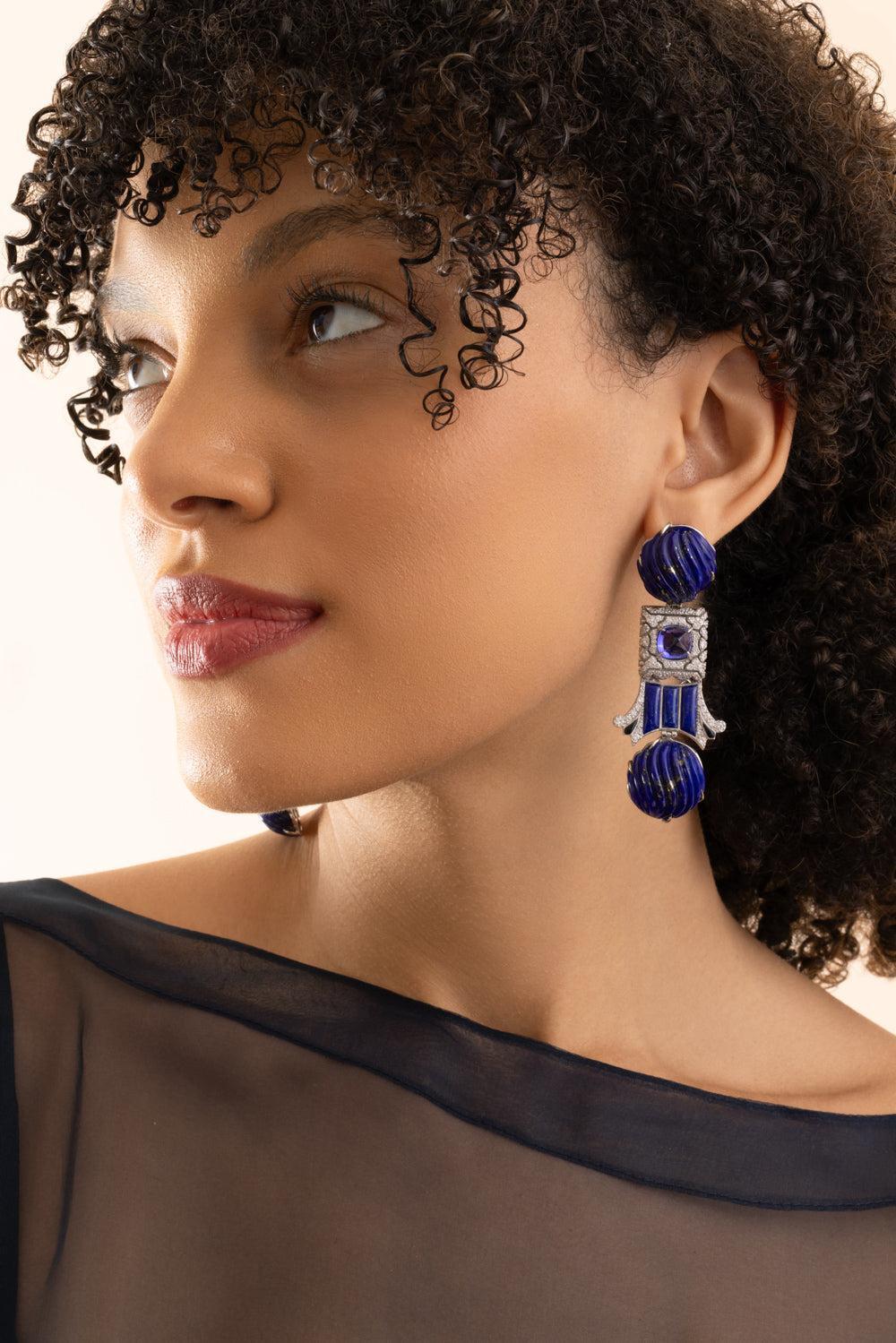 Lapis Lazuli Egyptian Column Earrings-WHITE GOLD-JEWELRYFINE JEWELEARRING-SILVIA FURMANOVICH