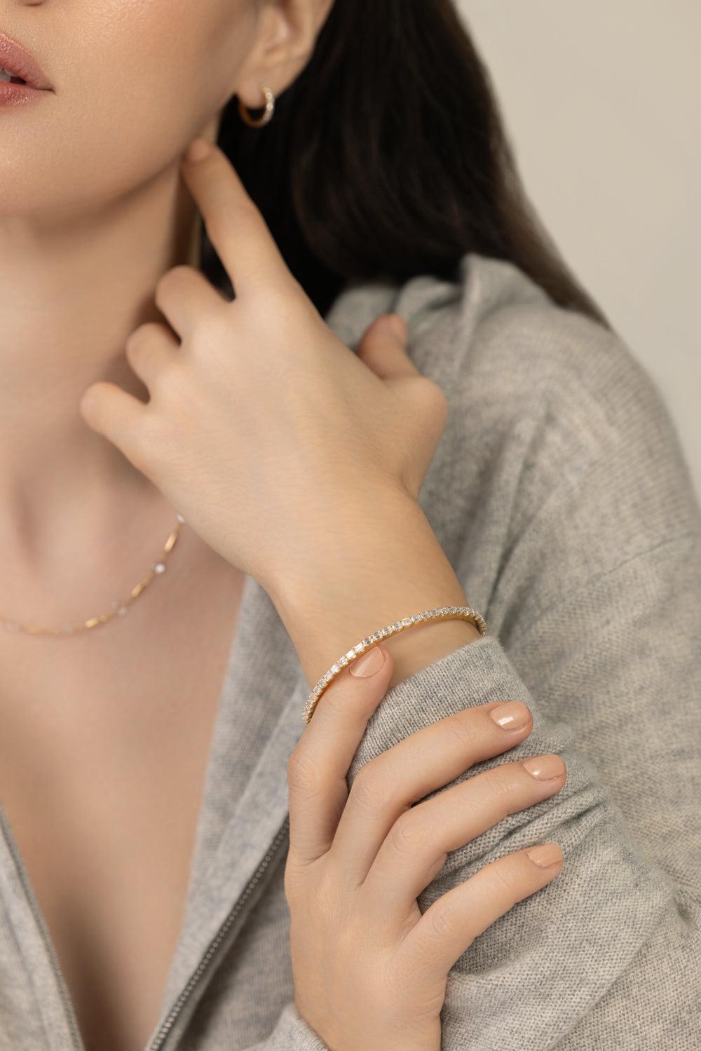 Diamond Tennis Stretch Bracelet-YELLOW GOLD-JEWELRYFINE JEWELBRACELET O-ROBERTO DEMEGLIO