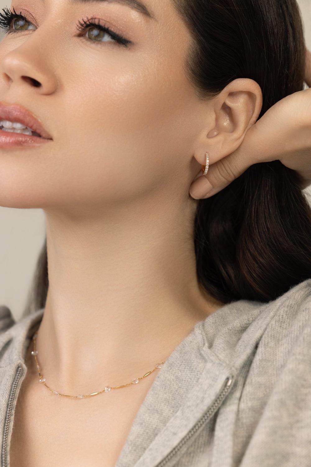 Linear Huggie Earrings-YELLOW GOLD-JEWELRYFINE JEWELEARRING-64 FACETS