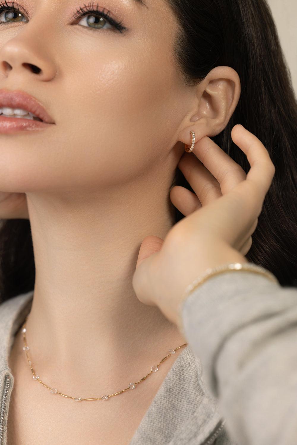 Linear Huggie Earrings-YELLOW GOLD-JEWELRYFINE JEWELEARRING-64 FACETS