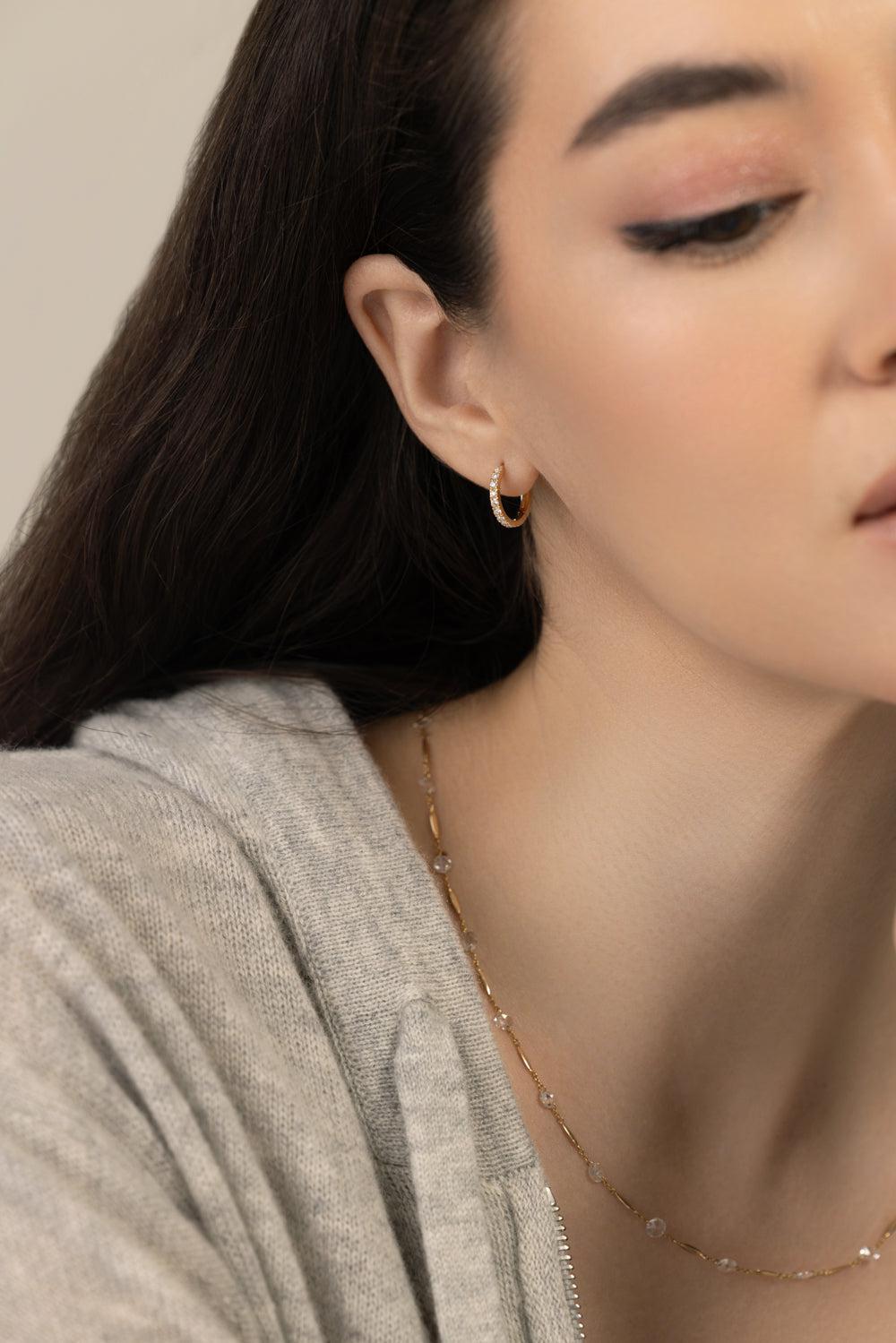 Linear Huggie Earrings-YELLOW GOLD-JEWELRYFINE JEWELEARRING-64 FACETS