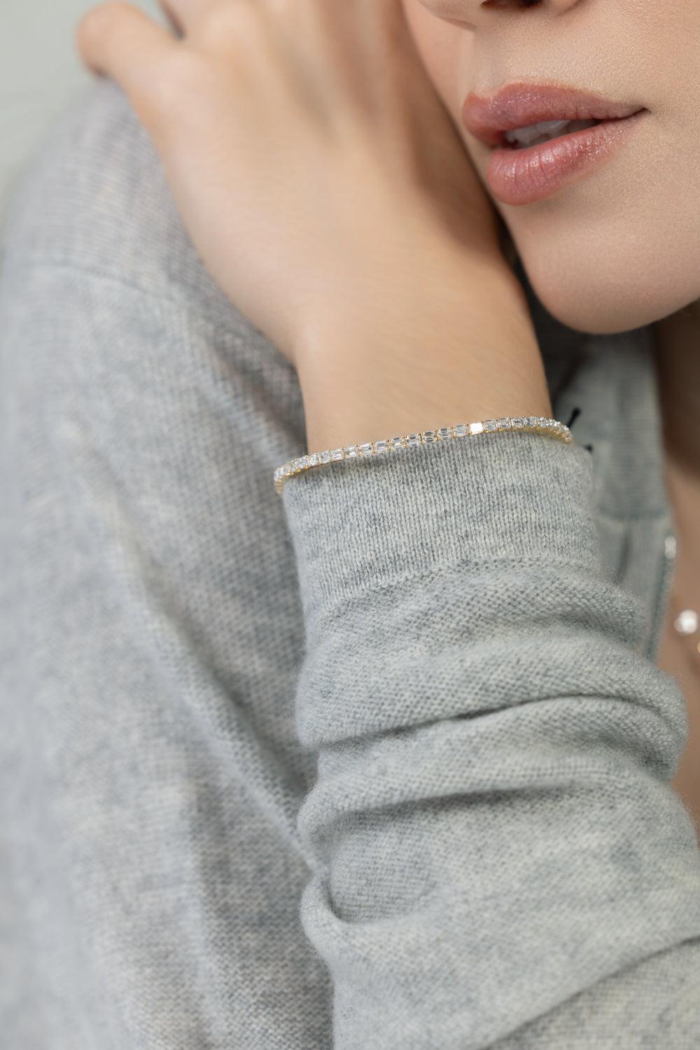 Diamond Tennis Stretch Bracelet-YELLOW GOLD-JEWELRYFINE JEWELBRACELET O-ROBERTO DEMEGLIO