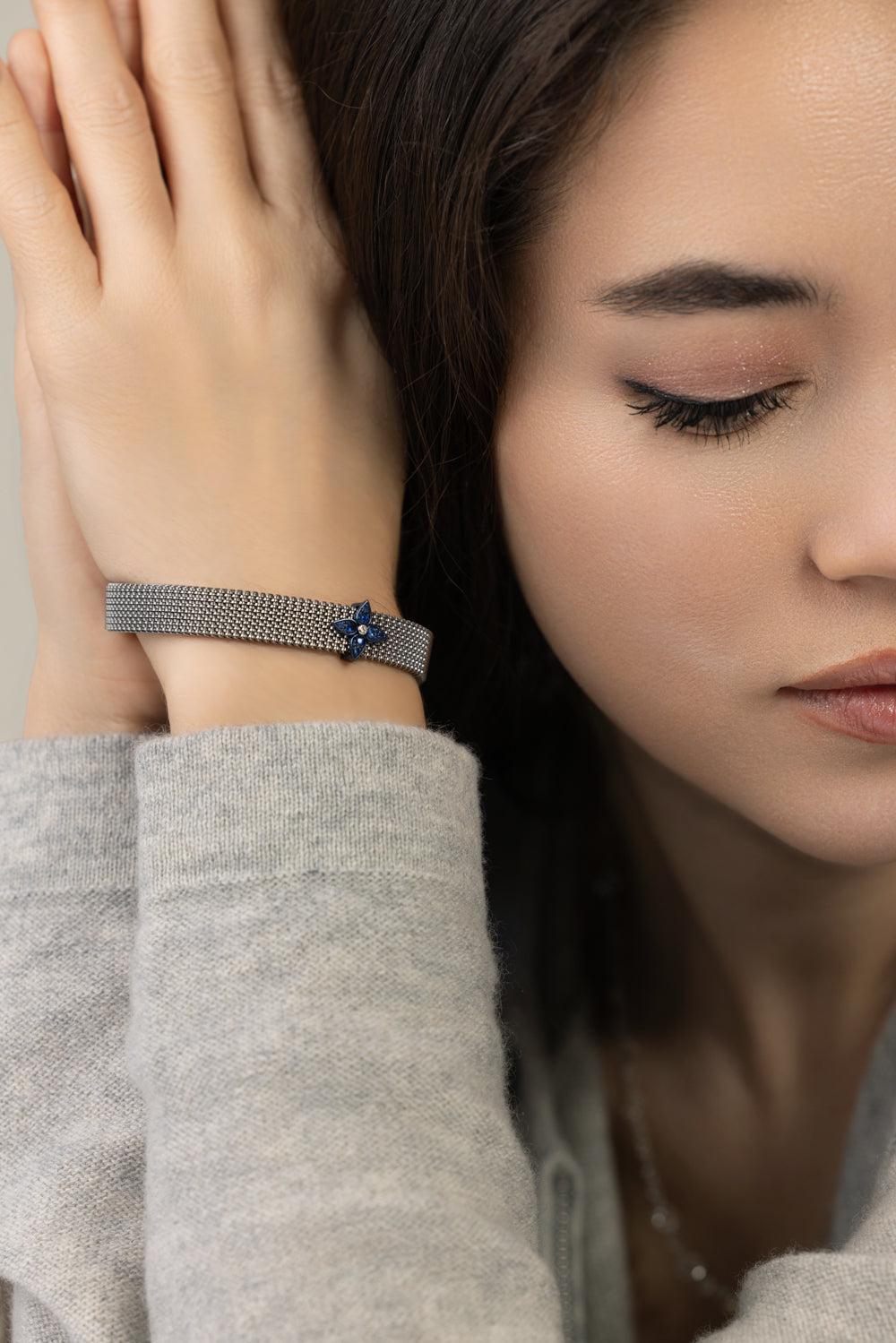Sapphire Diamond Stretch Bracelet-WHITE GOLD-JEWELRYFINE JEWELBRACELET O-MARIANI