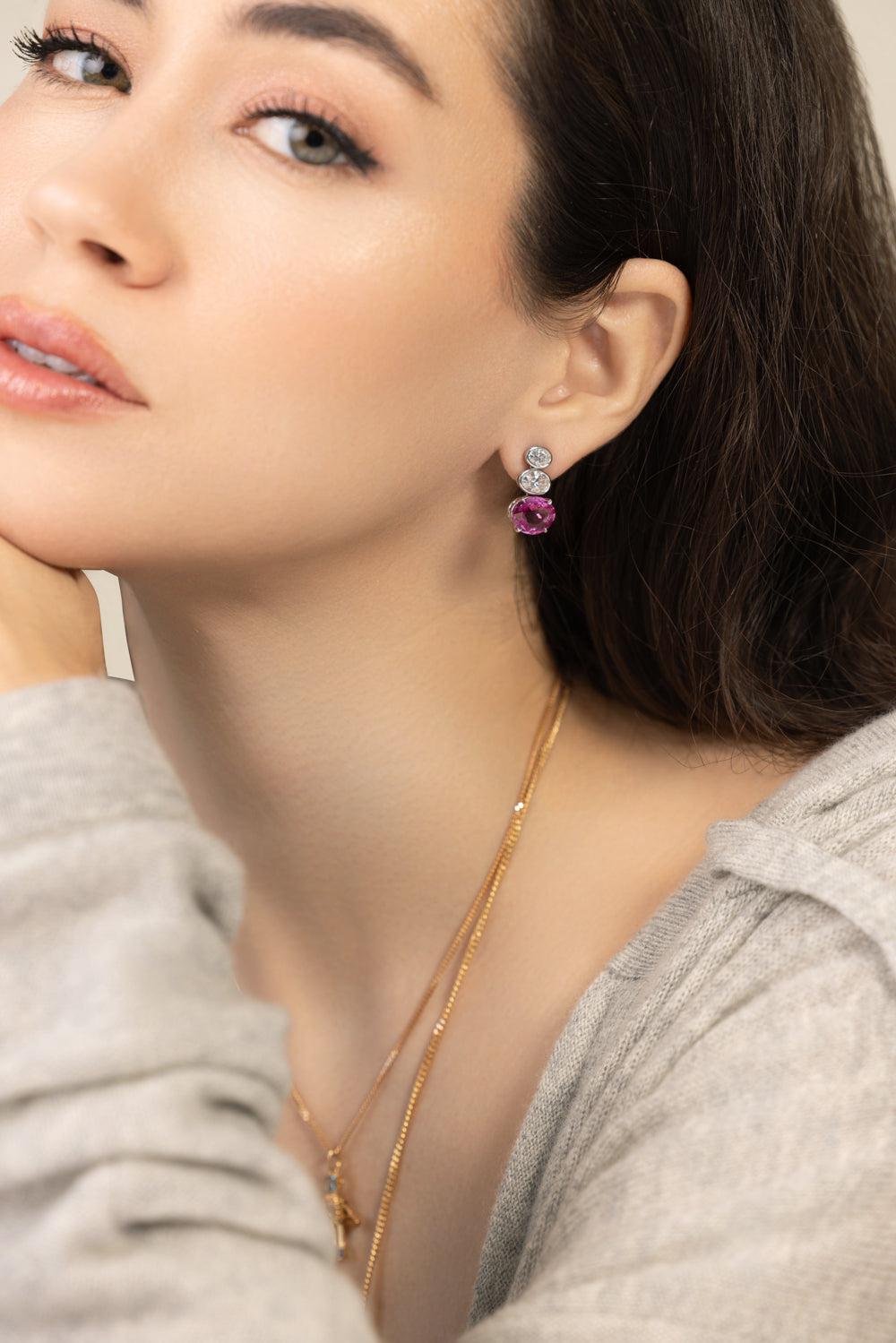 Pink Sapphire Drop Earrings-PLATINUM-JEWELRYFINE JEWELEARRING-BAYCO