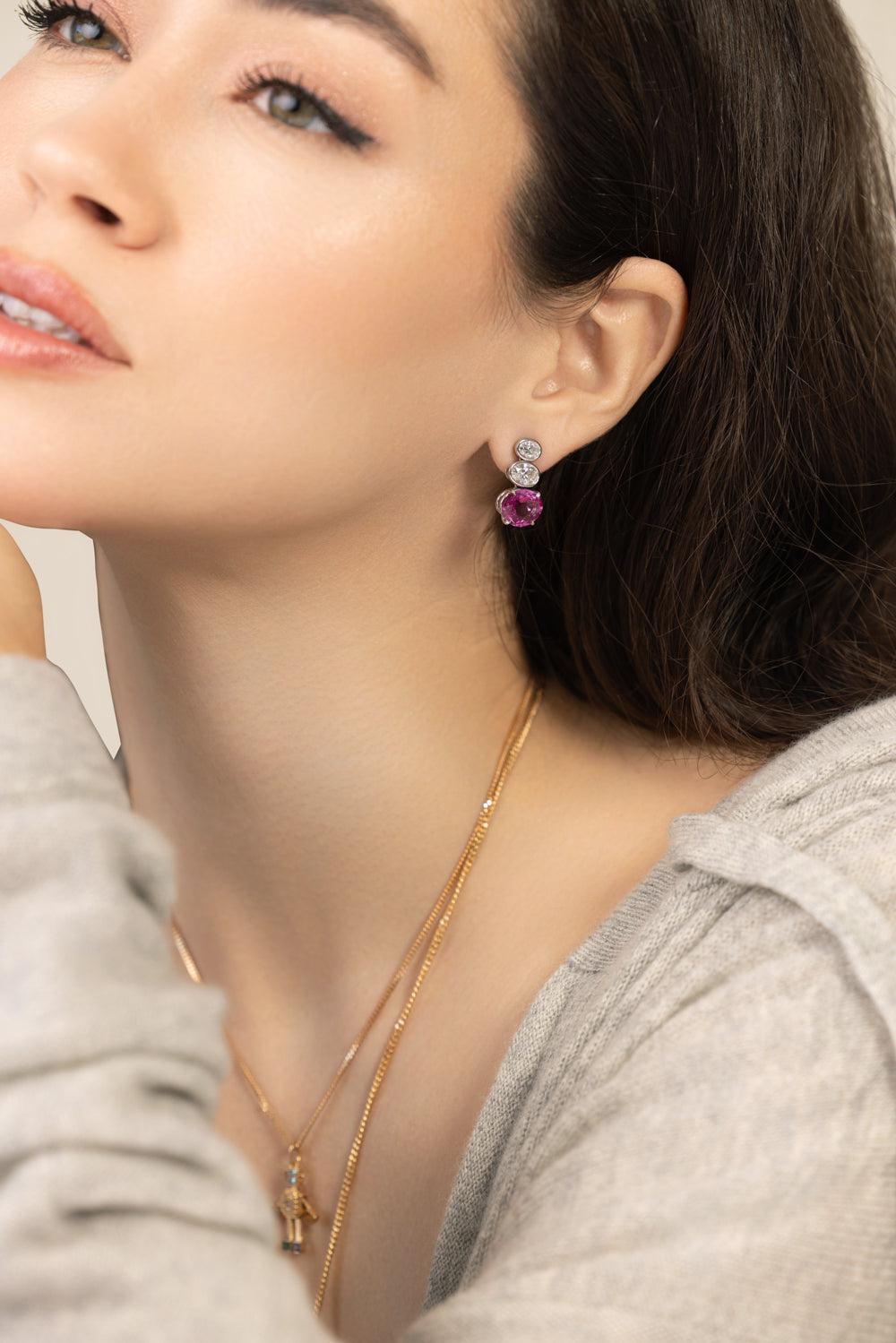 Pink Sapphire Drop Earrings-PLATINUM-JEWELRYFINE JEWELEARRING-BAYCO